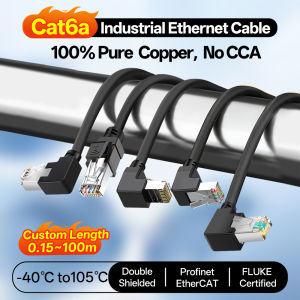 8 Core Cat6A Industrial Ethernet Cable Pure Copper Tinned Copper Braided Shielded Integrated Molded 90 Degree Right Angle RJ45