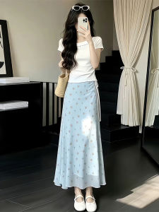 XUECAIQI | Slim Fit White T-Shirt and Flare Floral Skirt Set for Summer