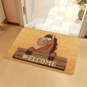 VIKAMA Whimsical Cartoon Horse-Themed Doormat Noise-Reducing Non-Slip Entrance Mat Hallway Rug Bedside Carpet Home Decor