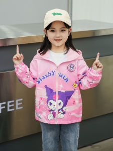 Cute Girls Kurokos Uniform Jacket Autumn Winter Fashion Childrens Coat with Fleece Lining And Hood Zipper Closure Cartoon Pattern