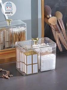 กล่องใส่เครื่องแป้งเครื่องสำอางแบบตั้งโต๊ะ กล่องใส่ที่เก็บเครื่องสำอางสำลีสำลีก้านพัฟและลิปสติกได้