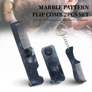 NEW 1/2PCS Marble Pattern Mini Folding Combs Portable Barber Hair Cutting Combs For Men Beard Comb Styling Tools With Key Chain