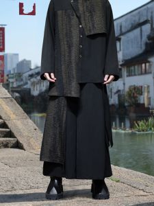 New Chinese Style Mens Fashion Casual Shirt And Pants Set Two-Piece Ensemble Retro Design Sensation Autumn Wear Polyester Fiber