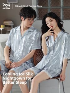 Miiow | MiiOW Ice Silk Pajamas Couple Style Short Sleeve Shorts Home Clothes Outdoor Wearable Summer New Arrival Youth Polyester Blend