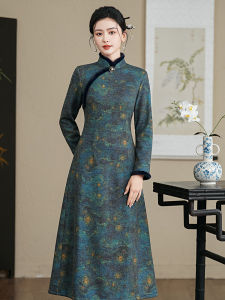 Warm Thick Winter Qipao Long Sleeve plus Size Daily Wear Elegant Style Polyester Fiber 2024 New Arrival Comfortable Qipao Dress