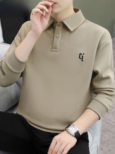 HENGYUANXIANG | Hengyuanxiang Embroidered Long Sleeve Polo Shirt Mens Loose Casual Turn-down Collar Sweatshirt Autumn Fashion Youth Cotton Polyester