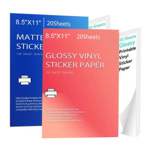 Printable Vinyl Sticker Paper for Inkjet laser Printer Glossy White Matte 20 Self-Adhesive Sheets Waterproof Decal Paper 8.5x11