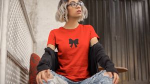 Cotton T-shirts - Red Black Tie Ribbon - Two Shirts - Couple Set