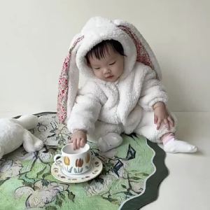 Christmas Baby Girls Boys Rabbit Romper Newborn One-piece Jumpsuit Hooded Pajamas Boys Plush Homewear Outfits Baby Costume