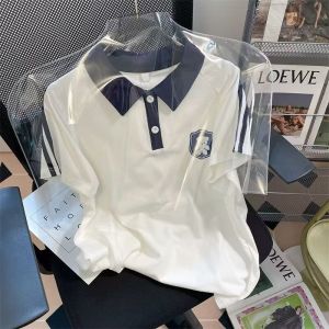 Áo Thun Tay Ngắn Cổ Polo Cotton Nguyên Chất Cỡ Lớn 300 Pound Phong Cách Cổ Điển Đại Học Mùa Hè Thêu Áo Thun Nam