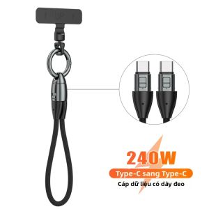 Cáp Dữ Liệu Sạc Nhanh 48V5A Type-C Kèm Dây Đeo Tay 240W USB-C Sang USB-C Dây Đeo Tay Móc Khóa Cho iPhone 17 16 15 Samsung MacBook