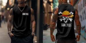 Bandai | One Piece Men Vest Tank Top Straw Hat Pirates Jolly Roger Summer Japanese Anime Spring and Autumn Sports Loose Sleeveless Top