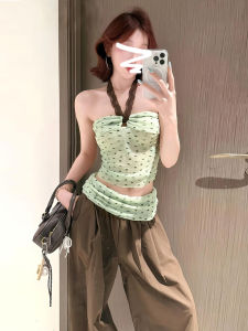 Karrar betsey | Polka Dot Halter Crop Top and Wide Leg Pants Set