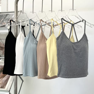 เสื้อกั๊กสายเดี่ยวผ้าฝ้ายรุ้งสตรีกีฬาโยคะ เสื้อคลุมแบบมีแผ่นเสริมหน้าอกแบบบูรณาการ ทรงเข้ารูป ใส่ได้ทั้งในและนอก