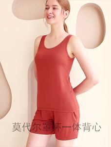 [Suji Studio]M-3XL Japan with chest pad bra-topSummer Lightweight Sleeveless vest/shortswhite black grey basic topwomens short home pajamas/sports/yoga vest/home wear