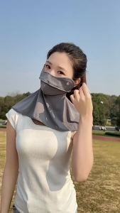 Sunscreen face mask full face UV protection female ice silk black rubber hat integrated neck protection face Gini riding mask