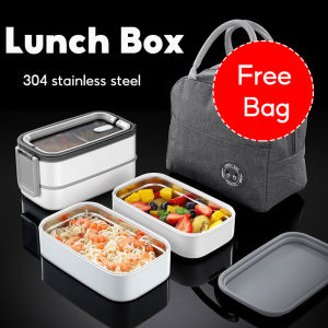 EmmAmy Stainless Steel Lunch Box Work Bento Box Can Be Microwaved (Free bag)