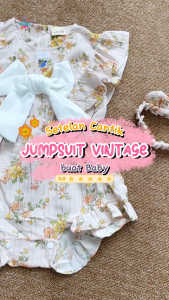 Baju Bayi Perempuan Set Jumpsuit Romper Anak termasuk Bandana usia 6 12 Bulan