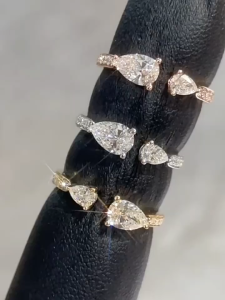 Queensun18K gold Pear diamond ring Lab Grown Diamond ring customization Proposalring engagement ring水滴双生石戒指Retro/Korea /ring for gift/ daily ring/for women gift
