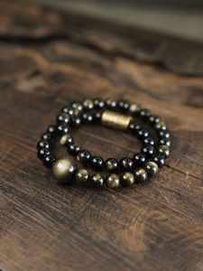 Non-Fish House Stylish Easiest for Match Cats Eye Obsidian Bracelet Female Original Retro Trendy Black Raccoon Double Circle Bracelet Male