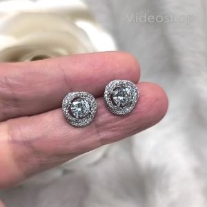 ต่างหูแป้น  ประดับคริสตัลกลม ล้อมคริสตัล ขนาดพอเหมาะ ตุ้มหู เครื่องประดับแฟชั่น ER1002 ValueJewelry