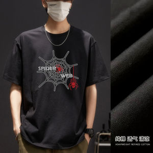 เสื้อยืดผ้าฝ้ายระบายอากาศสําหรับผู้ชายผ้าฝ้ายแท้ 100% แขนสั้นสไตล์ฤดูร้อนลําลองพิมพ์ลายฮ่องกงและสไตล์ถนนญี่ปุ่น
