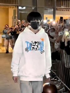 Casual Cartoon Dog Print Hoodie Sweatshirt Loose Overhead Coat for Men And Women Couples Spring Autumn Winter Cotton Polyester