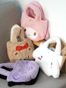 Adorable Cartoon Sanrio Double-Sided Plush Handbag Storage Bag for Girls Small Yellow Childrens Bag Cute Storage Organizer