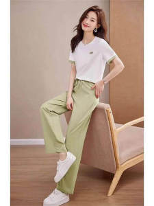 LIANGYILAILIN | Summer Fashion Sportswear Set with Embroidered Short Sleeve T-shirt and Casual Straight Leg Pants