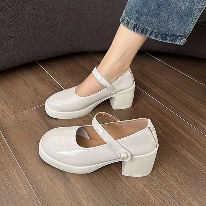 💖one sunnyes💖2023 รองเท้าส้นสูงผู้หญิงส้นหนาใหม่, รองเท้าส้นสูงปากตื้น ...