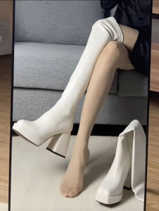 White over the Knee Boots Womens Autumn 2024 New Arrival Chunky Heel Waterproof Platform High Leg Boot Small Versatile Stretch Boots