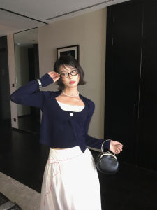 Tencel Knitted Open Cardigan Womens Summer New Lazy Style Thin Long Sleeve Sun Protection Top Fake Two-Piece Loose Fit Retro