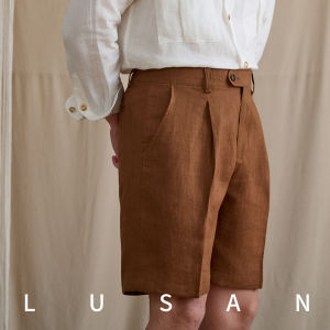 Italian British Style Breathable 100 Pure Linen Elastic Waist Straight Fit Shorts