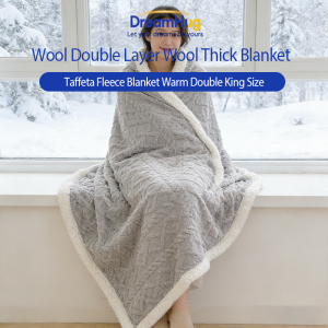 DreamHug Fluffee Wool Double Layer Wool Thick Blanket Taffeta Fleece Blanket Warm Double King Size