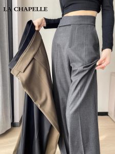 La Chapelle Grey Slim Fit Suit Pants Womens Spring Autumn New Style High Waist Wide Leg Long Pants Drapey Comfortable