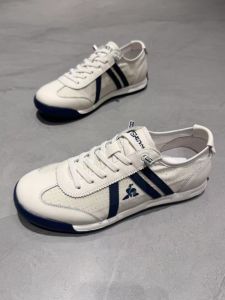 Casual Summer 2025 Mens Dequan Shoes Soft Bottom Breathable Leather And Cloth Splicing Fashionable White Shoes Punching Design