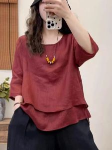 Moxueer | Elegant Age-reducing Loose Big Size 3/4 Sleeved Layered Womens Summer Shirt