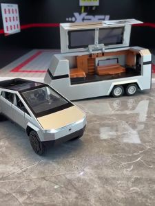 1/32 Tesla Cybertruck Pickup Trailer Alloy Car Diecasts Metal Toy Off-road Vehicles Truck Model