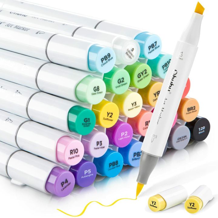 24-Basic-Color Alcohol Art Markers Set, Ohuhu Dual Tip, Brush & Chisel,  Sketch Marker, Alcohol-Based Brush Markers, Comes w/ 1 Blender for  Sketching, Adult Coloring, and Illustration