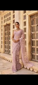 Stunning Net Saree with Beautiful Embroidery & Sequence Work with Piping Border (Pre-Order: 2/3 Weeks Delivery) HR200825