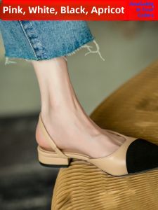 Soft Leather Color Block Sandals Flat Heel High Heel French Style Spring New Small Fragrance Wind Womens mid Heel Shoes