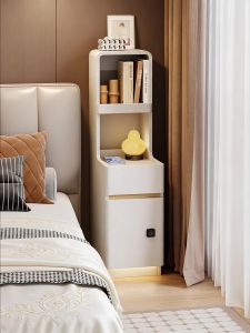 ZUNTONGGE | Small Apartment White Cream Style Fingerprint Lock Narrow Storage Cabinet