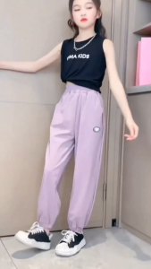 Middle aged childrens and girls summer thin ice silk mosquito proof pants childrens casual western-style sports pants quick drying pants casual pants