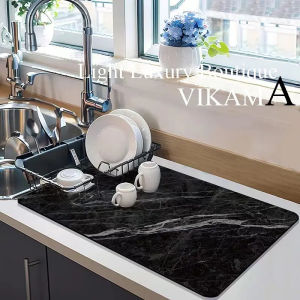 VIKAMA PVC Kitchen Drainage Mats Diatomite Absorbent Non-slip Mats Tabletop Dish Drying Mats Insulated Coffee Machine Mats