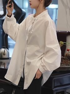 Fashionable White Long Sleeve Shirt 2025 Autumn New Style Versatile Button Design Chinese New Style Womens Clothing