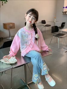 เสื้อฮู้ดแขนยาวแฟชั่นฤดูใบไม้ร่วงสำหรับเด็กผู้หญิง ฤดูใบไม้ผลิและฤดูใบไม้ร่วง เสื้อผ้าเด็ก ผ้าฝ้ายผสมโพลีเอสเตอร์ คอกลม ปกติ