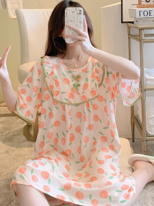 Summer Short-Sleeved Nightdress Womens Thin Rayon Pajamas Homewear Korean Style Refreshing Loose Large Size Bourette Dress