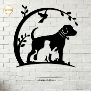 CIFbuy | CIFBUY Metal Wall Art 2D Flat Silhouette Dog Cat Rabbit Tree Bird Sculpture Home Decor Indoor Outdoor Garden Office Living Room