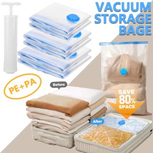 6 Pack Vacuum Storage Bags with Hand Pump Space Saver Vacuum Seal Storage Bags for Clothing Bedding Travel Lugggage Organizer