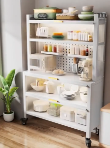 Rak Dapur dengan Pintu Rak Penyimpanan Microwave Lemari Piring Rak Multi-Lapisan Minimalis Rak Dapur Serbaguna